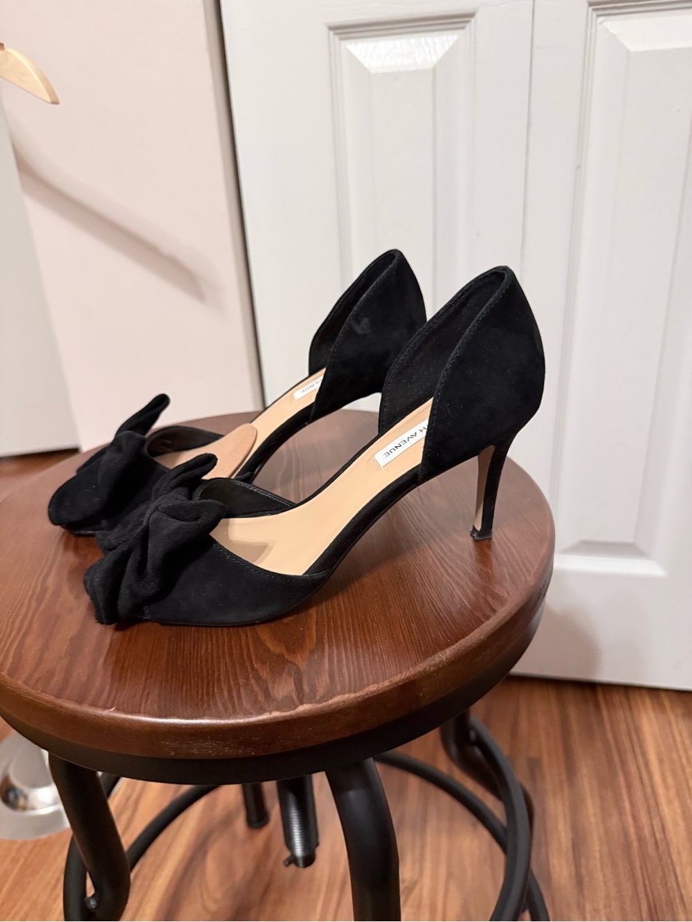 Suede Elegant Black Bow D'Orsay Heels - Women's Dress Pumps